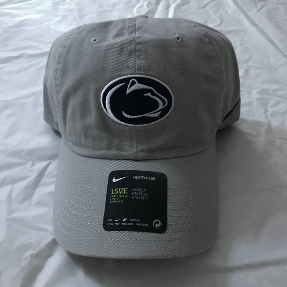 NEW Nike Heritage 86 Cotton Cap Penn State Lion Head Logo Adjustable Gray Hat - Picture 3 of 11
